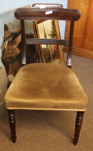 Regency period mahogany bar back dining chair on ring turned front supports