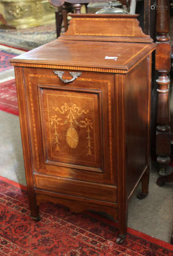 Edwardian inlaid mahogany purdonium, inlaid throughout with neo-classical geometric designs, 42cm