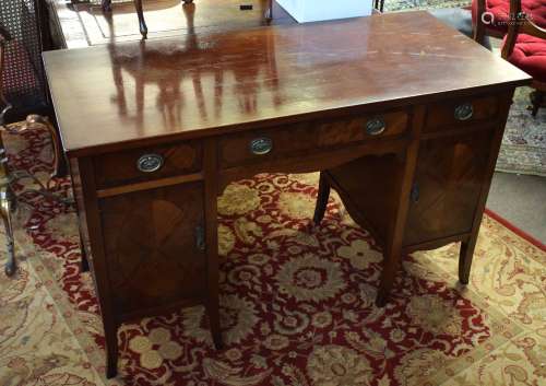 Early 20th century mahogany desk/dressing table with polished rectangular top, a drawer and a door