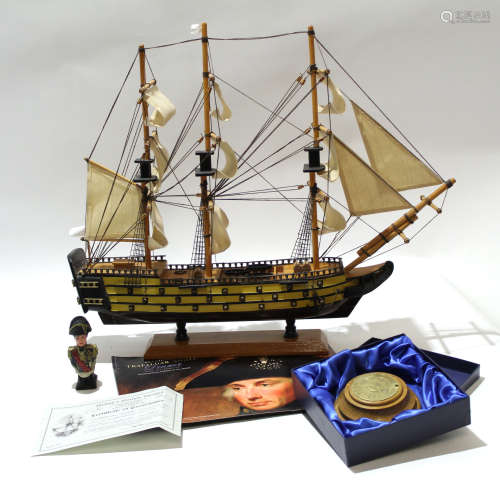 Modern model of an early 19th century man-o-war, together with a perpetual calendar made from or