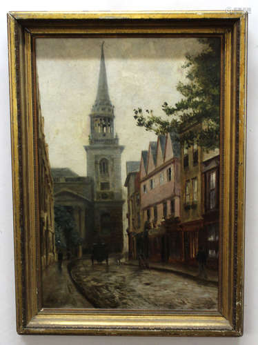 EF, monogrammed and dated 06, oil on canvas, Street scene, 52 x 34cm