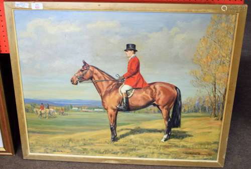 Pamela Edwards, signed and dated 1963, oil on canvas, Huntsman on horseback, 60 x 75cm