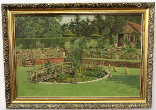 Stanley W Barwell, signed and dated 1936, oil on canvas, Garden at Blickling, 49 x 74cm