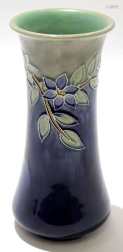 Mid-20th century Royal Doulton vase decorated in blue and green with tube lined floral decoration in
