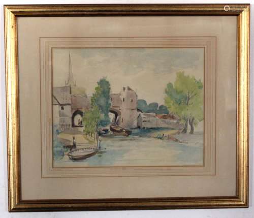 Arthur Edward Davis, RBA, RCA, signed pen, ink and watercolour, Pull's Ferry, 32 x 41cm