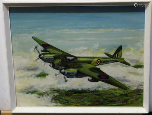 A I Runyeard, signed and dated 1976/7, two oils on board, Wartime aircraft, 39 x 49cm and 49 x