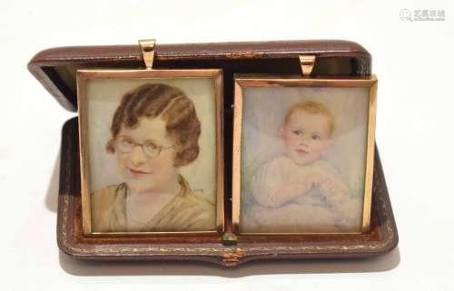 EVH, initialled pair of portrait miniatures, Young child and lady, 6 x 5cm (2)