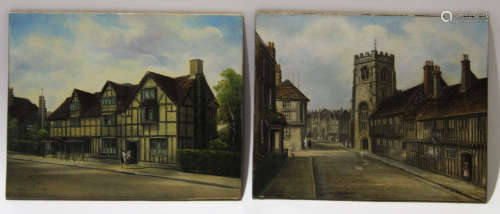 Willis Pryce, signed pair of oils on board, Street scenes, 20 x 25cm, both unframed (2)