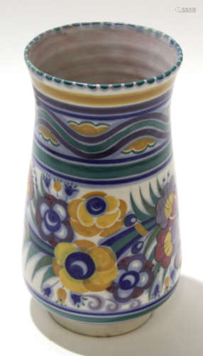 Mid-20th century Poole vase with floral design within geometric borders, possibly after Truda