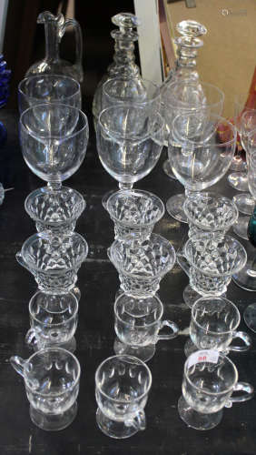 Collection of cut glass comprising two decanters, water jug, six large rummers, some toddy cups