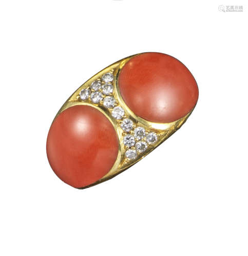 λ A coral and diamond ring