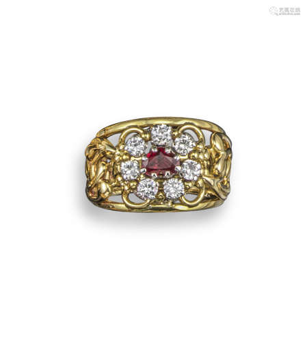 A ruby and diamond cluster ring by Valerie Pickford
