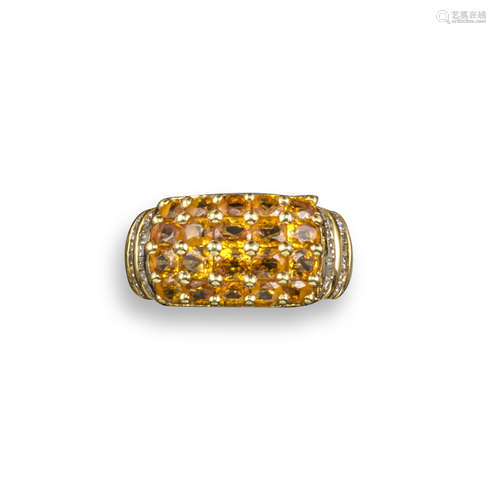 A citrine and diamond bombé ring