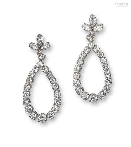 A pair of diamond drop earrings