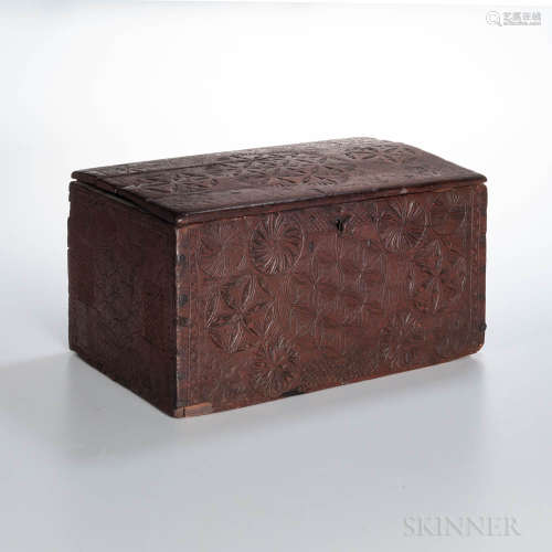 Chip-carved and Red-painted Pine Box