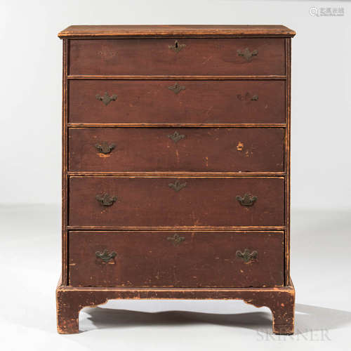 Early Red-painted Blanket Chest over Two Drawers