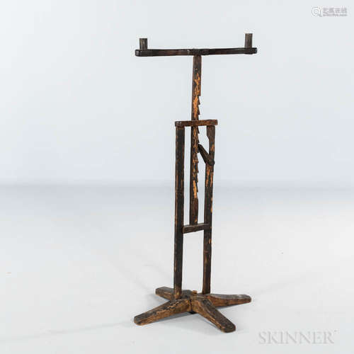 Black-painted Chestnut and Pine Cross-base Adjustable Ratchet Candlestand