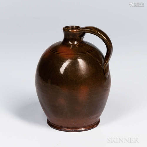 Mottled Green- and Orange-glazed Redware Jug