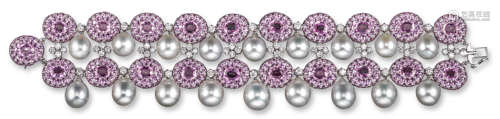 A pink sapphire and diamond bracelet