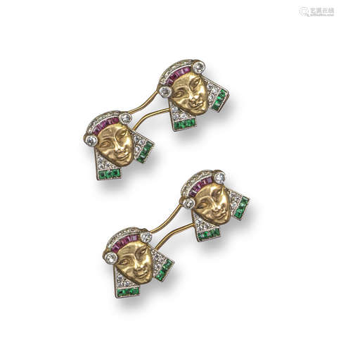 A pair of Art Deco gem-set cufflinks