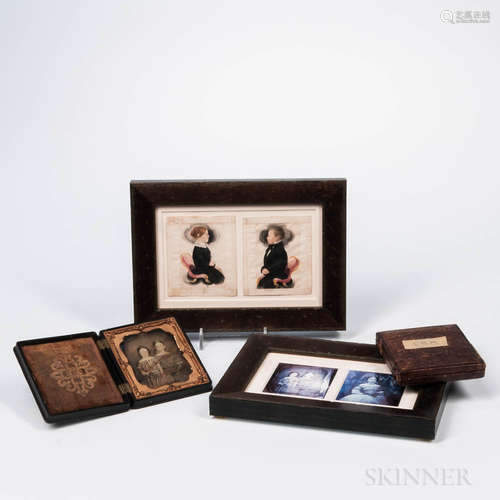 Miniature Watercolor Portraits of Samuel Gager III and Wealthy Ann Huntington, and Two Cased Photographs