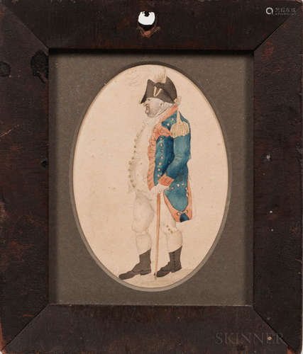 American School, c. 1790 Miniature Portrait of an American Militia Officer