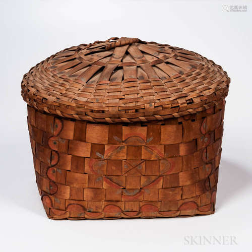 Large Covered Native American Paint-decorated Basket