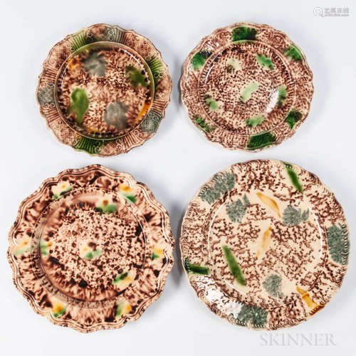 Four Press-molded Tortoiseshell-glazed Earthenware Plates