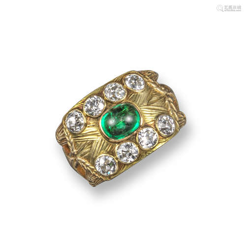 An Art Nouveau emerald and diamond ring by René Lalique