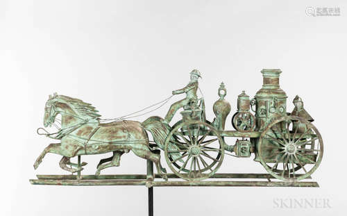 Rare Molded Sheet Copper and Zinc Steam Pumper and Horses Weathervane