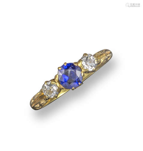 A late 19th century sapphire and diamond three-stone ring