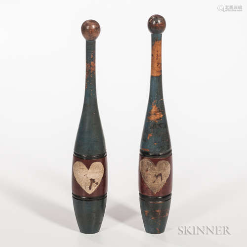 Pair of Polychrome Painted Juggling Clubs