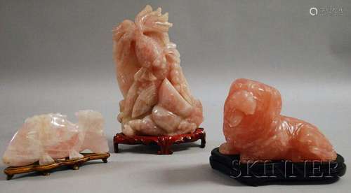 Three Chinese Rose Quartz Carvings