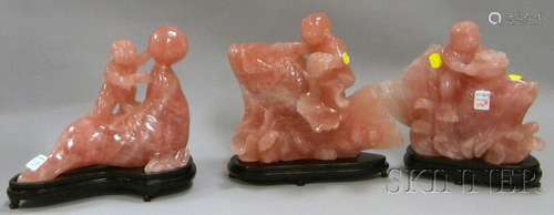 Three Chinese Rose Quartz Carvings