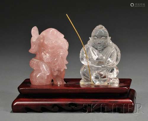 Two Rose Quartz and Rock Crystal Carvings