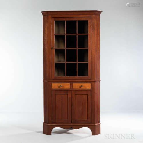 Cherry and Tiger Maple Glazed Corner Cupboard