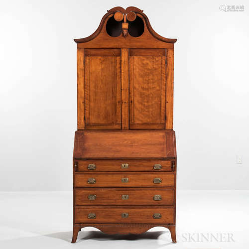 Federal Inlaid Cherry Scroll-top Desk/Bookcase