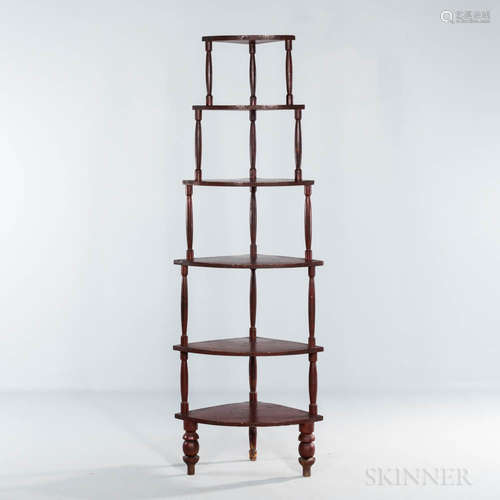 Red-painted Six-tier Corner Shelf