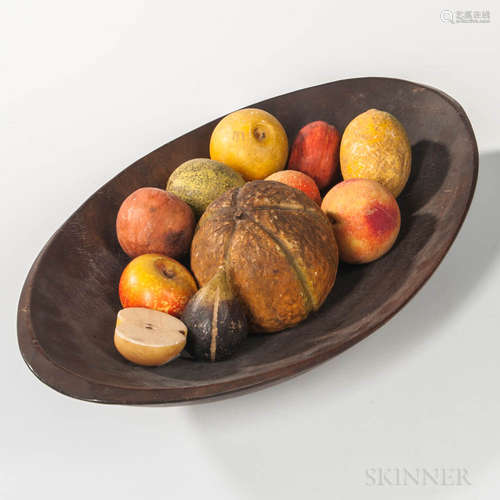 Oval Wooden Bowl with Eleven Stone Fruit