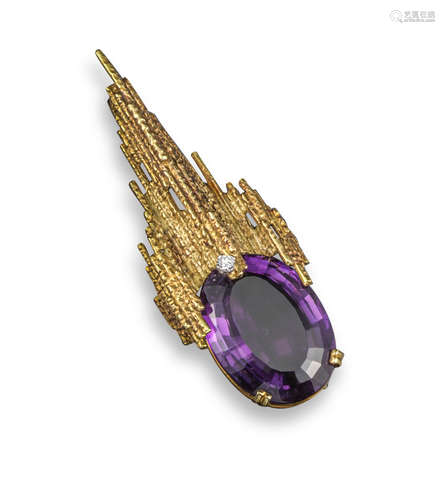 An amethyst and diamond-set pendant by Andrew Grima