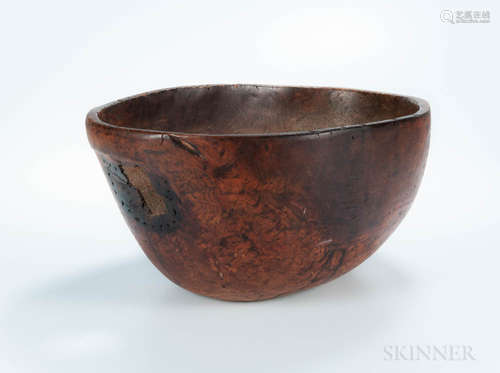 Large Carved Burl Bowl with Handles