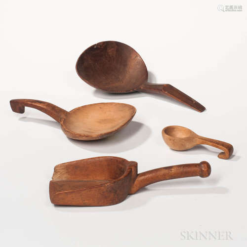 Four Carved Wood Scoops