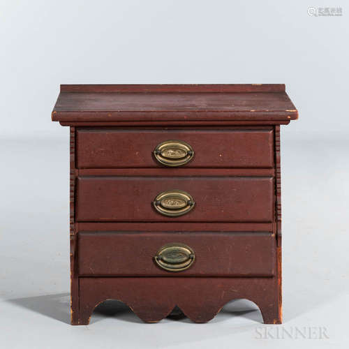 Red-painted Pine Child's Chest of Three Drawers