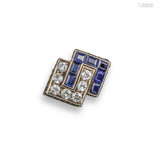 An abstract sapphire and diamond ring