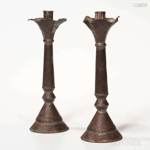 Pair of Tall Tin Candlesticks