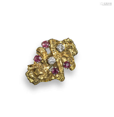 An abstract ruby and diamond ring by Ben Rosenfeld Ltd