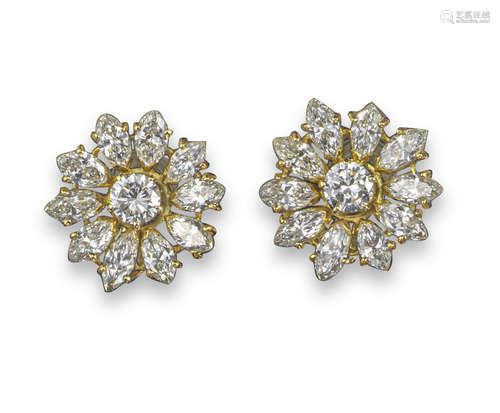 A pair of diamond cluster earrings