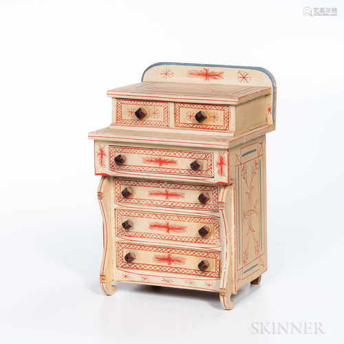 Miniature Red-, White-, and Blue-painted Bureau