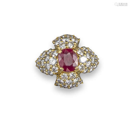 A ruby and diamond cluster ring