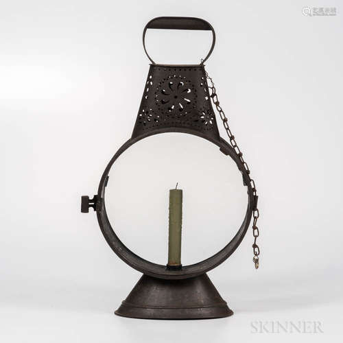 Pierced Tin and Glass Hand Lantern